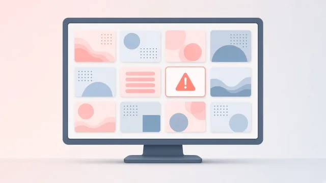 Editorial illustration of a friendly warning sign beside neatly organised response cards on a monitor